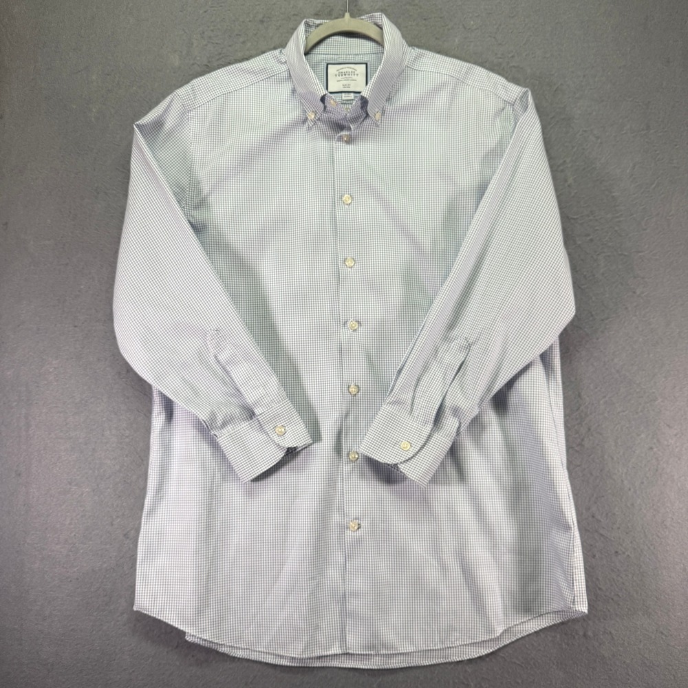 Charles Tyrwhitt Mens 17/35 Slim Fit Non-Iron Cotton Blue Grid Dress Shirt